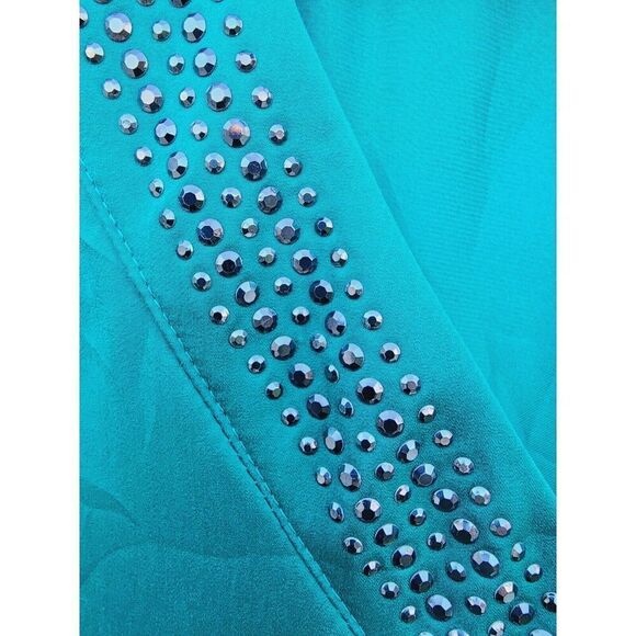 Apt 9 Embellished Blouse Silky Emerald Green V-Neck studded Top Womens XL - Picture 6 of 6